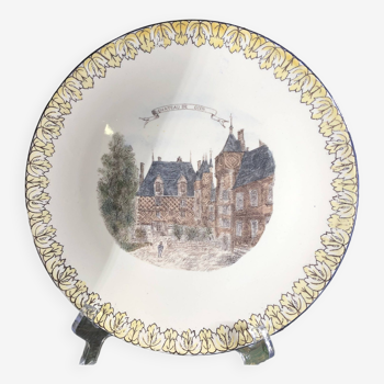 Gien earthenware cake presentation dish with castle decor