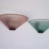 Pair of De Majo sconces in thick pink and green murano glass. Italy 1980s