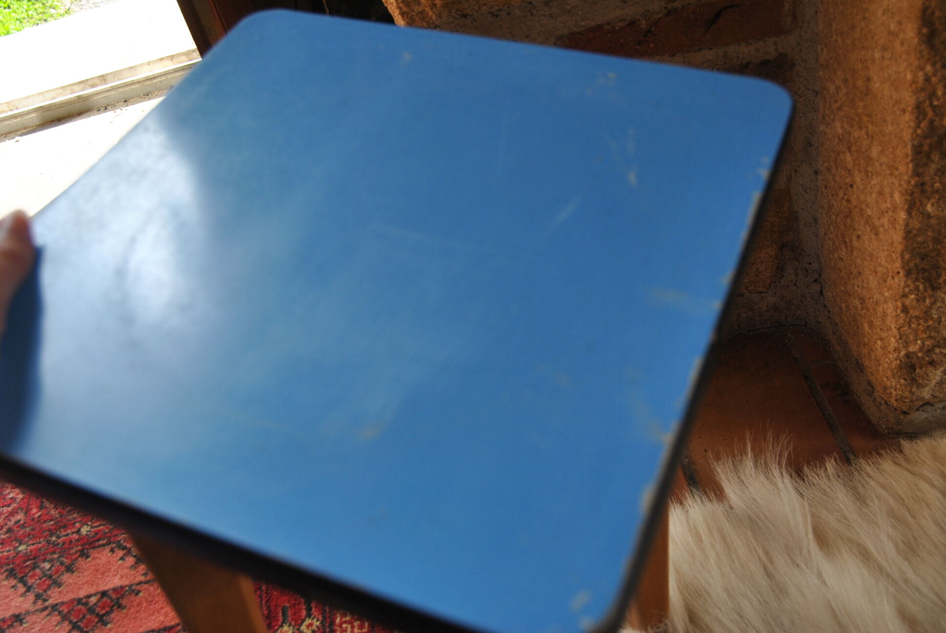 Wooden stool and blue formica - 50s/60s