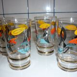 4 juice/water patterns fish colors and gold edges