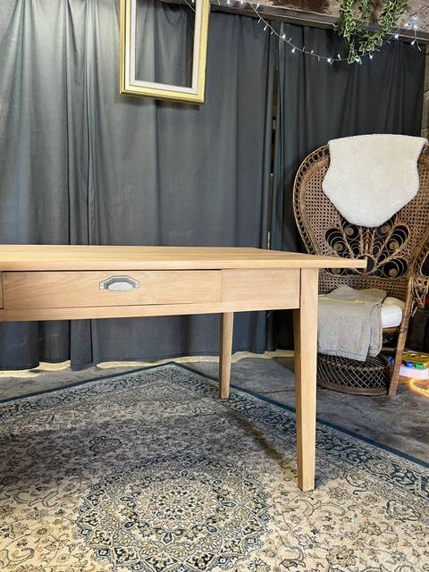 Large vintage table in restored solid elm.