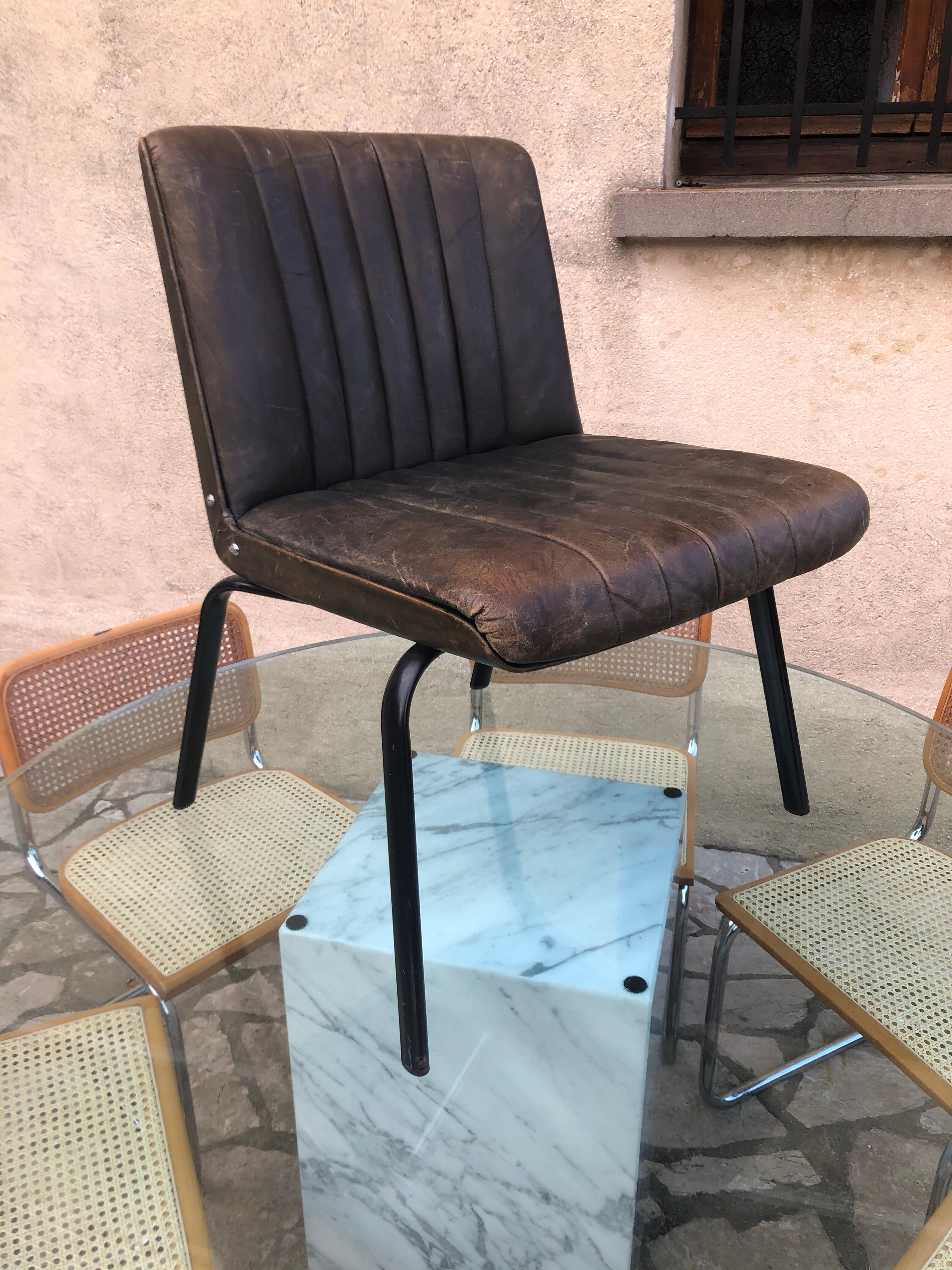 Bronze green leather armchair 1950