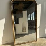 Large gilded mirror 19th century rounded corners mercury glass Louis XVI style