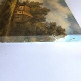 Antique painting signed "Percy" - House by the pond - oil on canvas