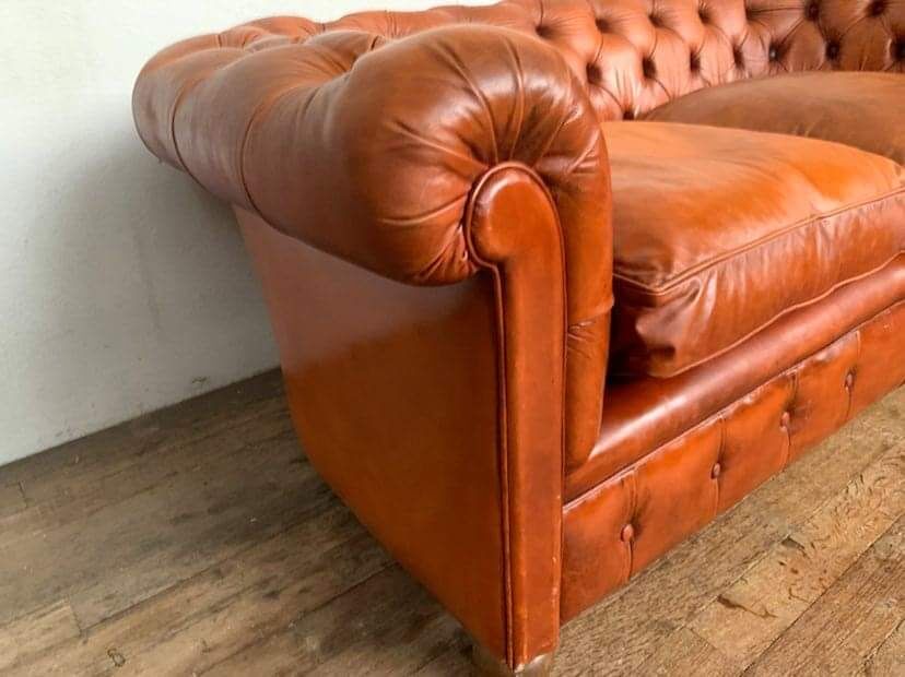 Salon canape and 2 chesterfield armchairs in vintage cognac leather from the 1970s