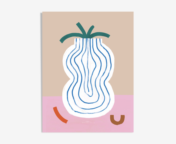Affiche murale vase lignes bleues 50cm*70cm