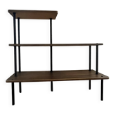 Vintage shelf 3 levels wood & black metal, 60s/70s style, removable