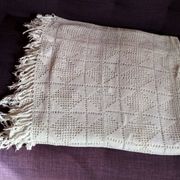 Dessus de lit en coton blanc , Ancien jeté de lit en crochet , couvre lit coton blanc