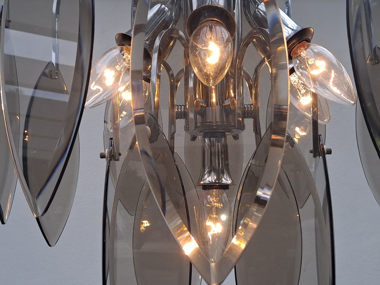 Italian chrome & smoked glass pendant light