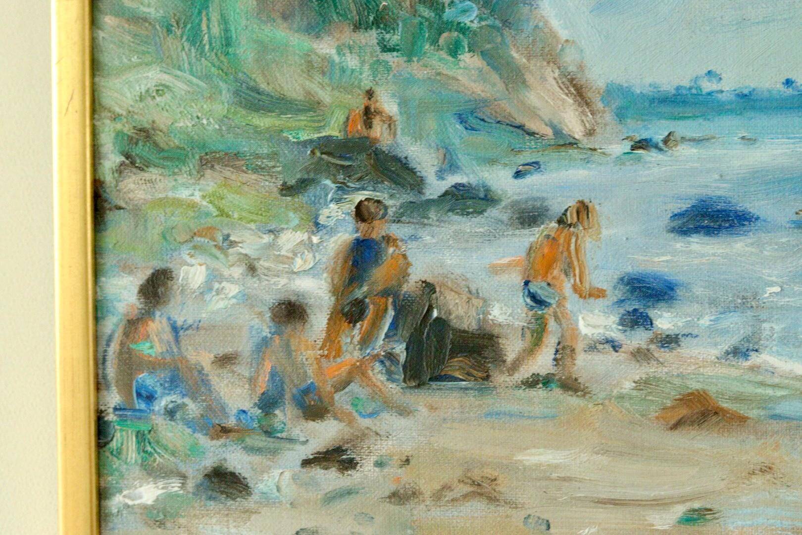 Vintage European oil on canvas – "Beach Scene"