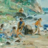 Vintage European oil on canvas – "Beach Scene"
