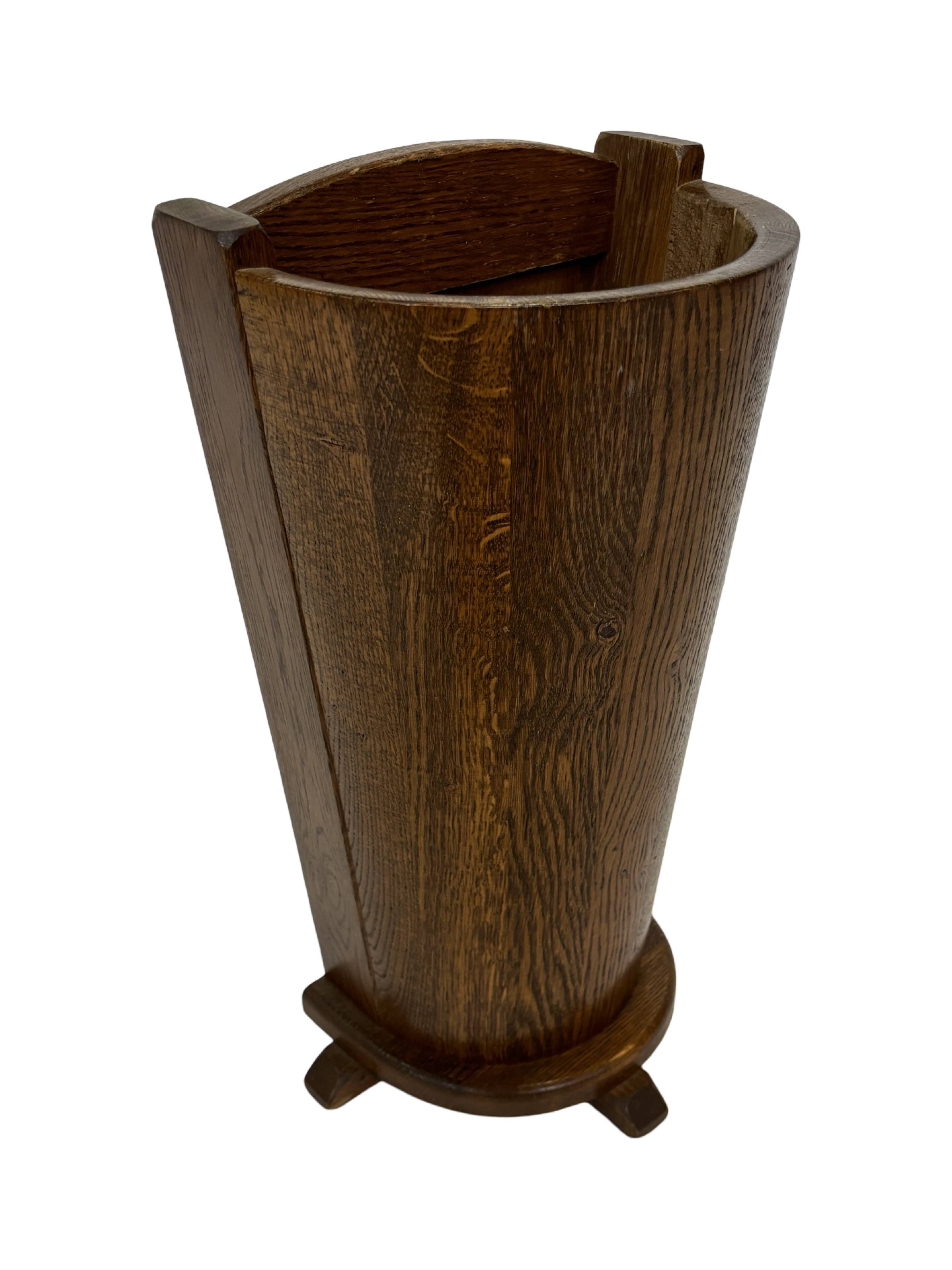 Vintage dark oak umbrella stand basket storage design 60s minimalist design