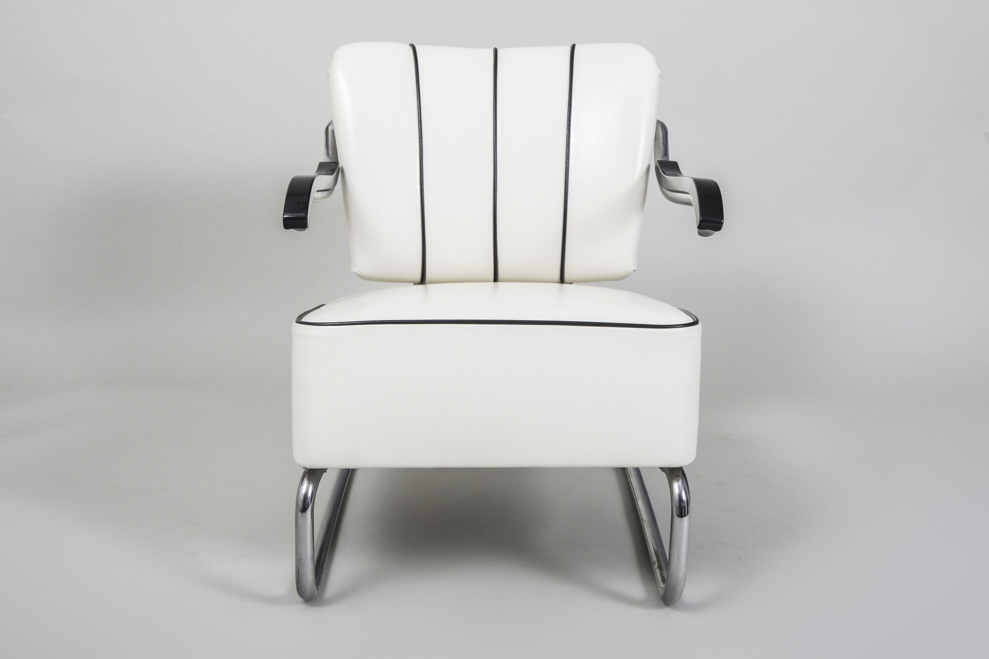 White leather armchair made in 1930s Czechia