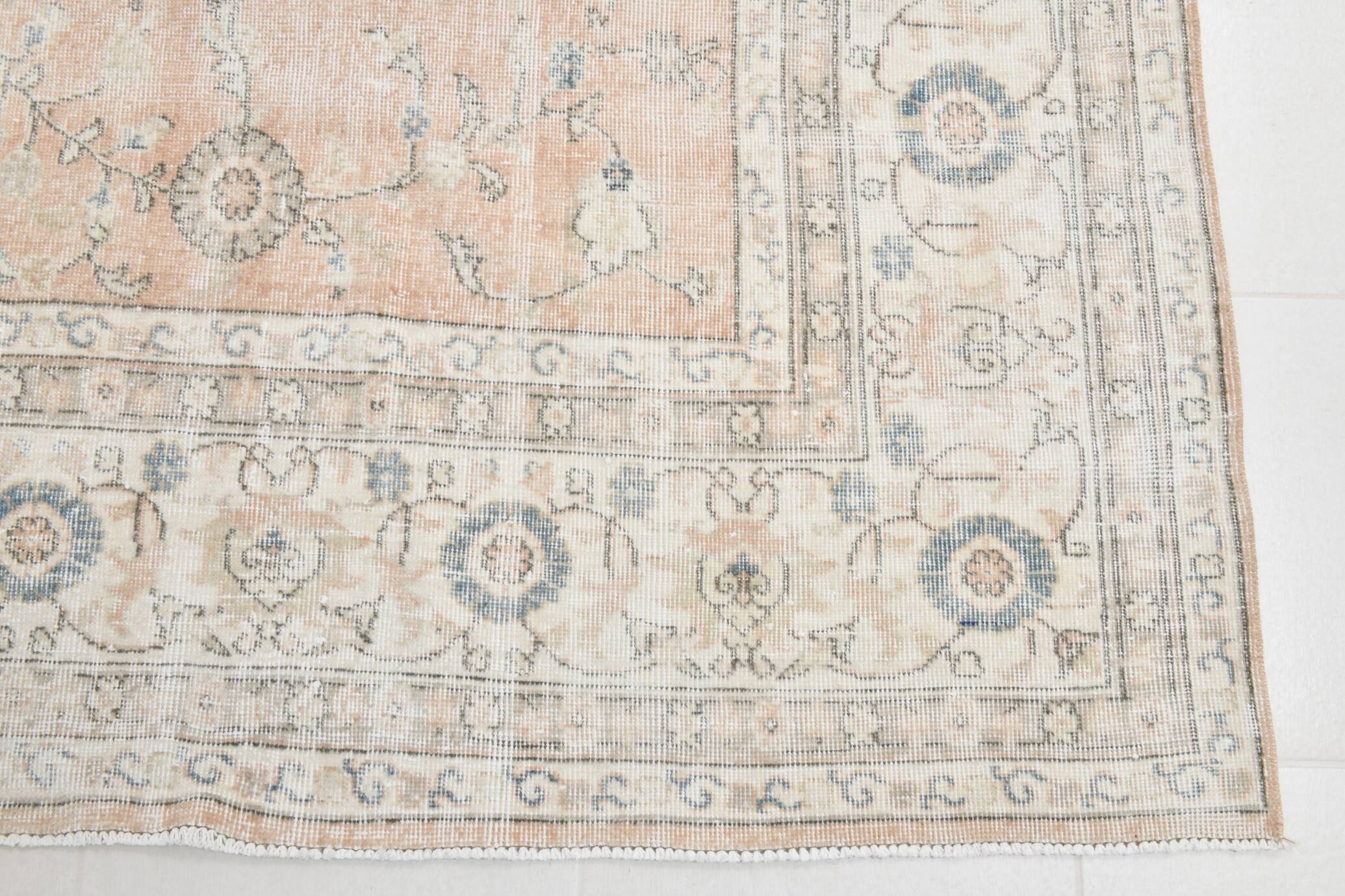 Tapis vintage floral rose blush et pêche 8x12, tapis pour salon.