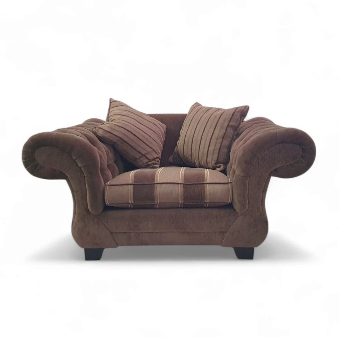 Large weighty love seat with the original matching cushions. Marked "Handmade in Holland"