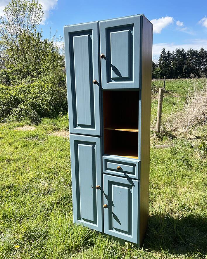 Antique Blue Wooden Column Cabinet