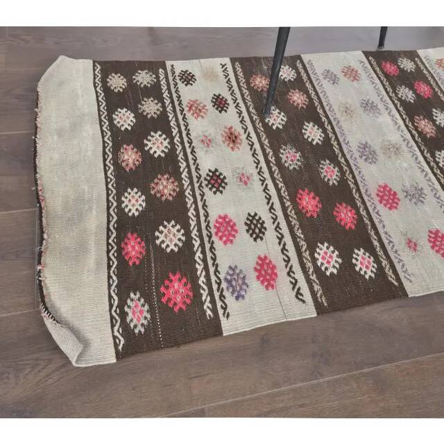 1970s vintage Turkish runner handwoven wool flatweave kilim rug 69x280