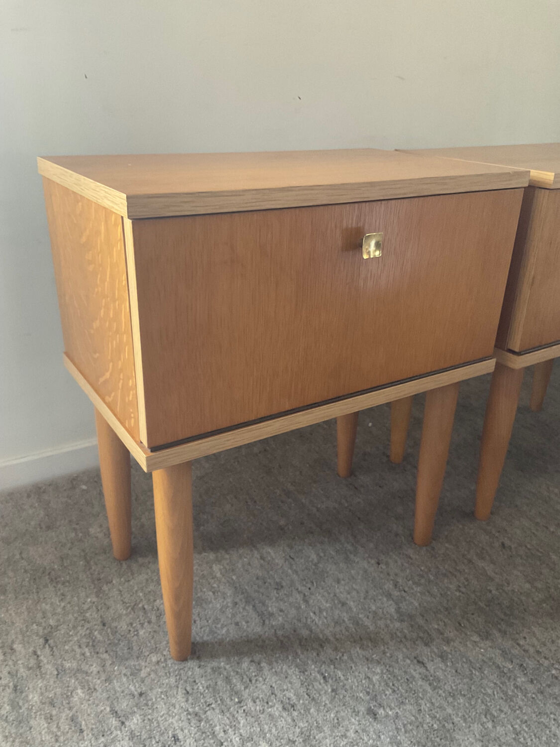 Pair of vintage blond wood bedside tables 70s