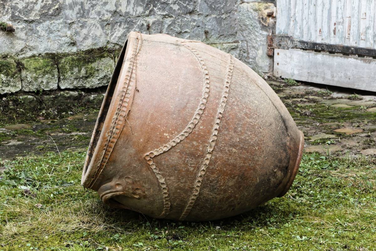 Large turned terracotta jar, 19th century