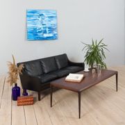Danish black leather and rosewood sofa