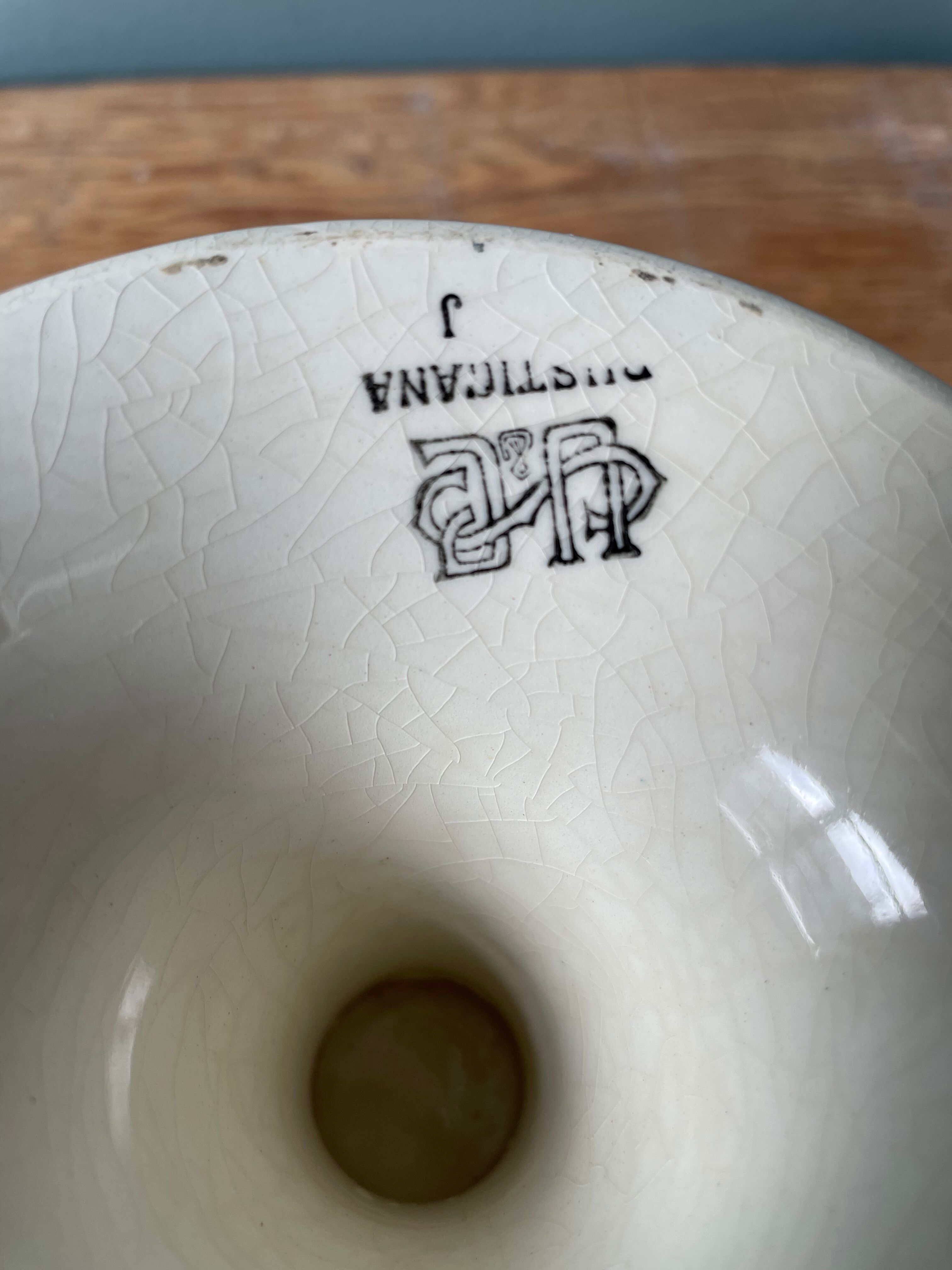 Old compotier on foot shower in Sarreguemines earthenware, Rusticana collection