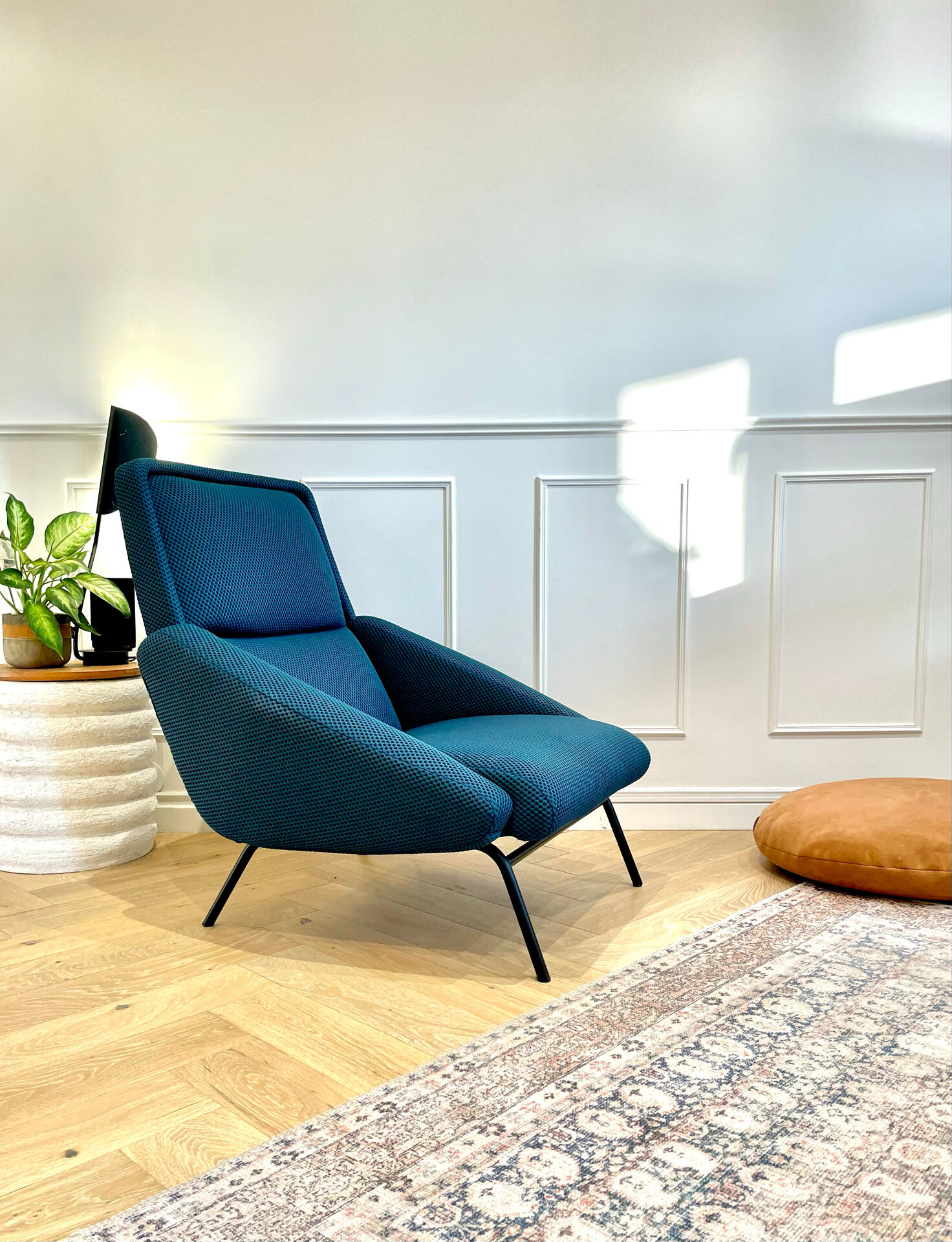 Fauteuil vintage Guermonprez, estampillé - maille 3D Bleu pétrole – De