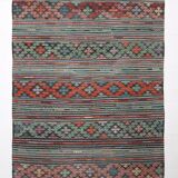 6x9 Blue & Green Striped Kilim Rug, 180x271Cm