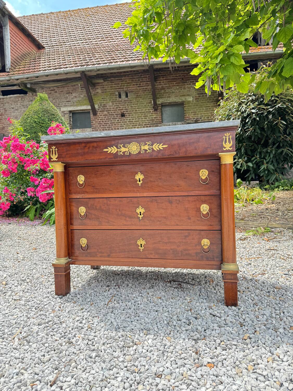 Rare empire period mahogany chest of drawers stamped courte