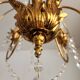 Messing doré lustre à 6 lumières lampe cristal cascade 1950-1970