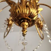 Messing vergoldet 6-Licht Kronleuchter Lampe Wasserfall Kristall 1950-1970