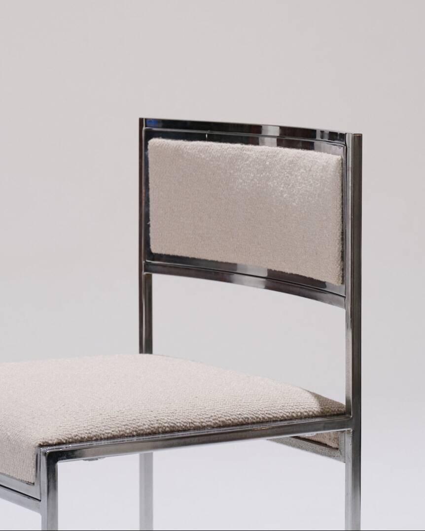 Pair of metal and textured fabric chairs, 1970s