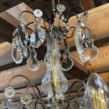 Bronze and cut crystal chandelier with 6 lights, early 20th century work.