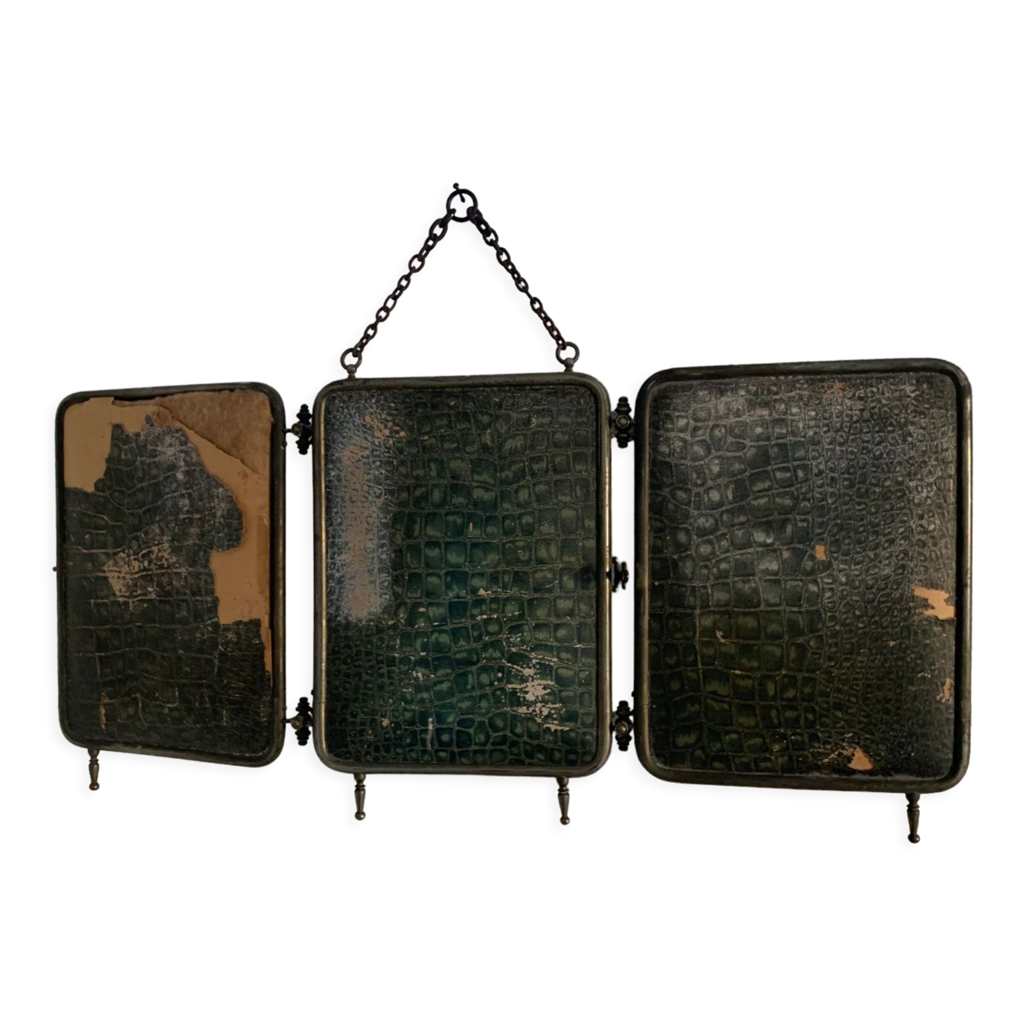 Vintage mirror 1930 triptych beveled barber crystal - 28 x 58 cm