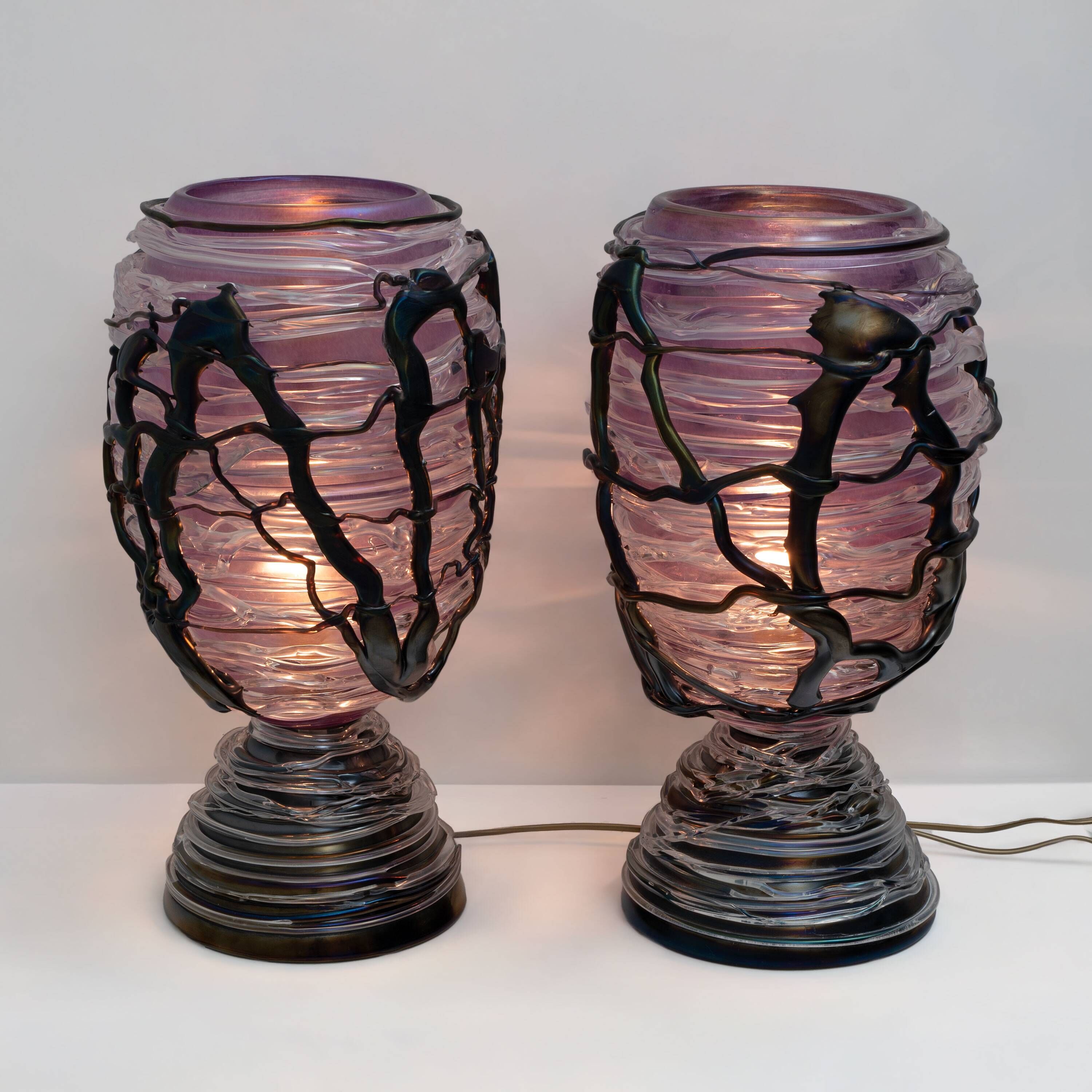 Exceptional Pair of Sculptural Murano Glass Table Lamps, Unique Piece, 1990