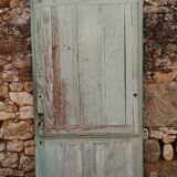 Glass pine door (6 panes) with its transom and removable shutter