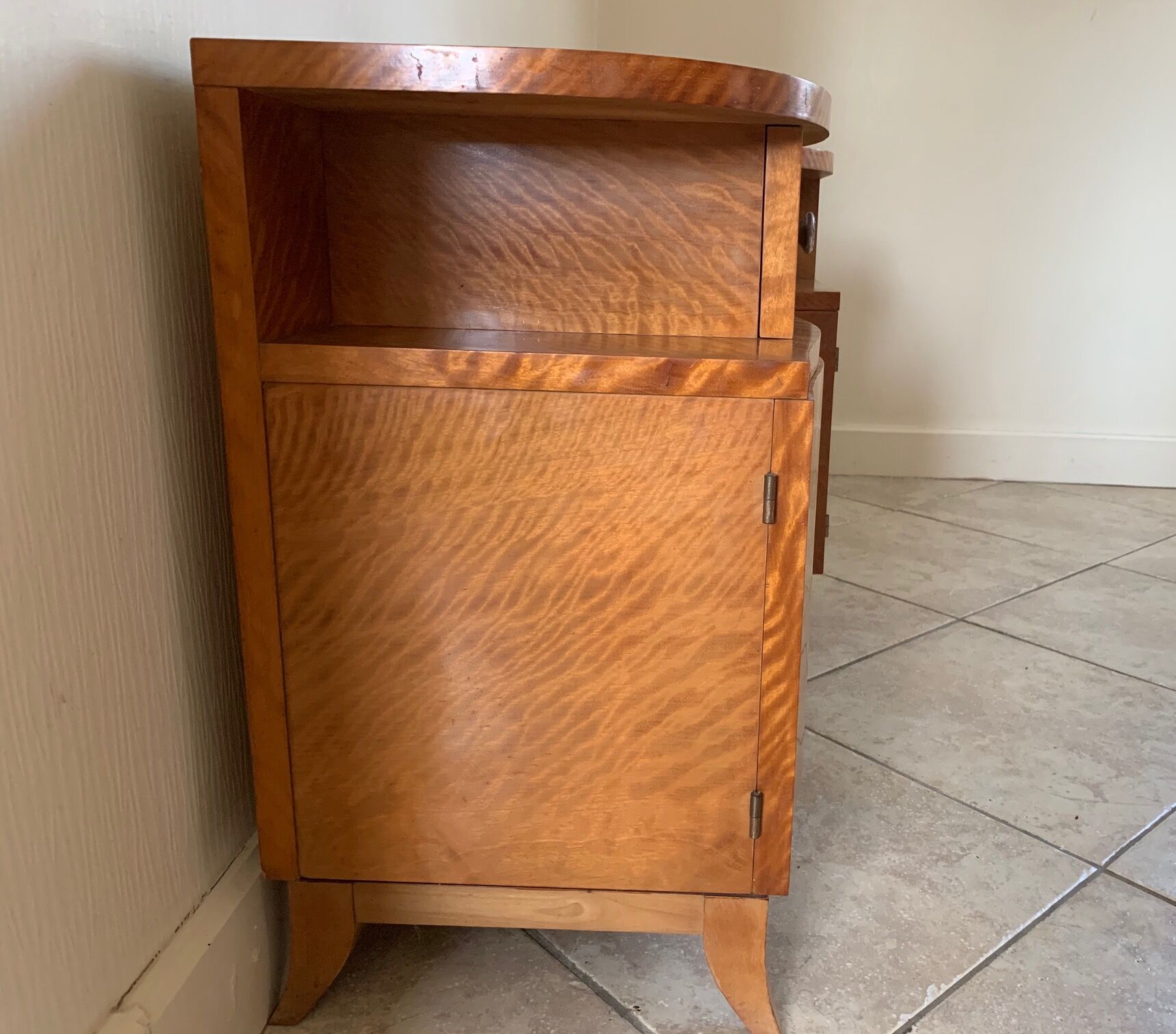 Pair of art deco bedsides in lemon tree magnifying glass