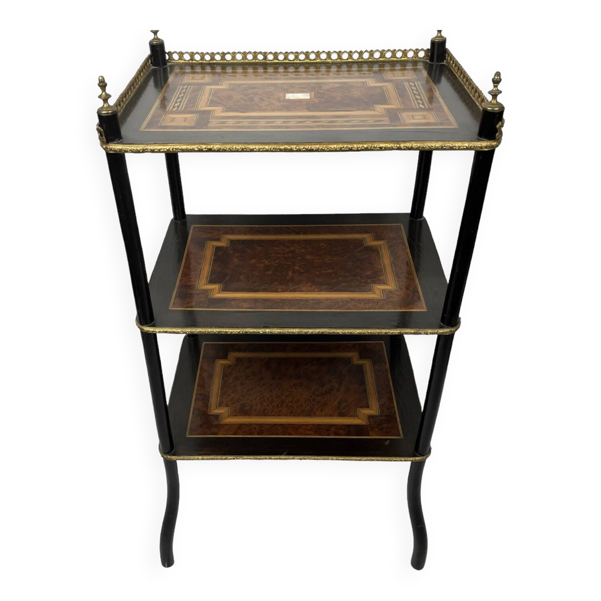 Old three-level Napoleon III marquetry sideboard, late 19th century