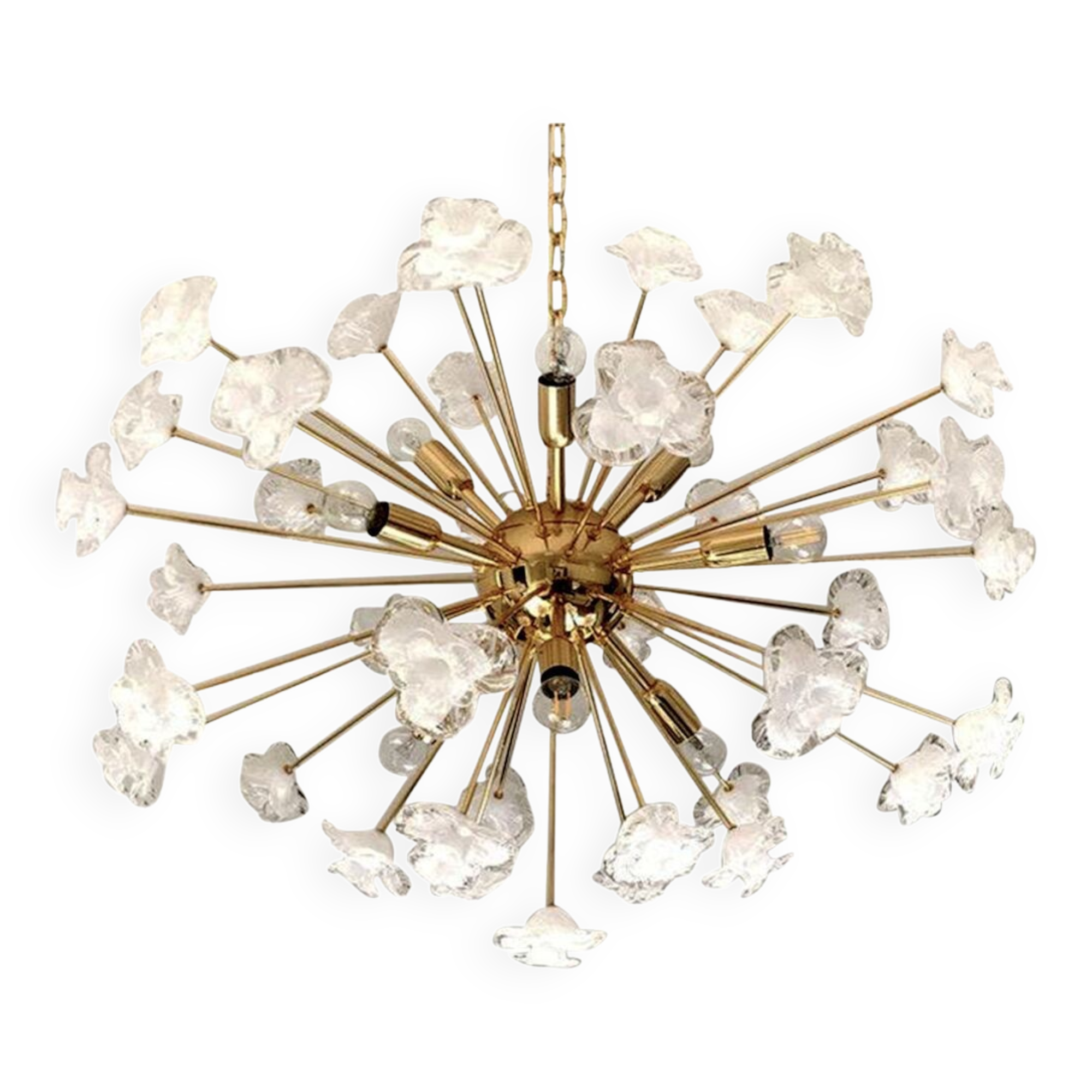 WHITE FLOWERS MURANO GLASS SPUTNIK OVAL GOLD CHANDELIER