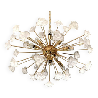 WHITE FLOWERS MURANO GLASS SPUTNIK OVAL GOLD CHANDELIER