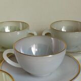 Six vintage iridescent pastel arcopal opaline cups