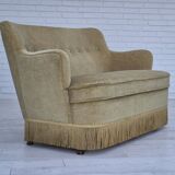 1970s, Danish 2 seater sofa, original condition, green furniture velour, beech wood legs.