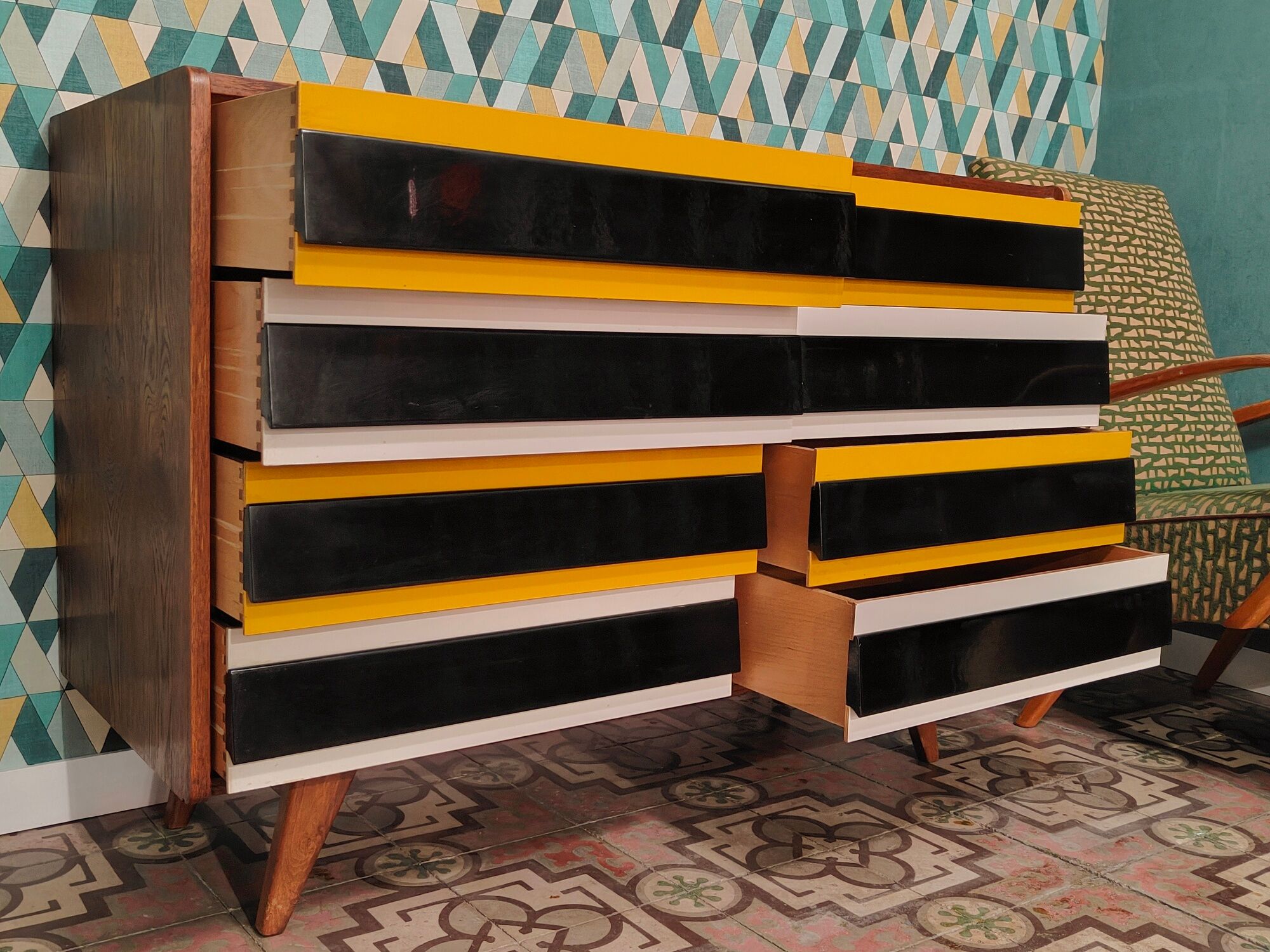 Chest of drawers U 453 Yellow by Jiri Jiroutek for Interier Praha, old edition from 1962
