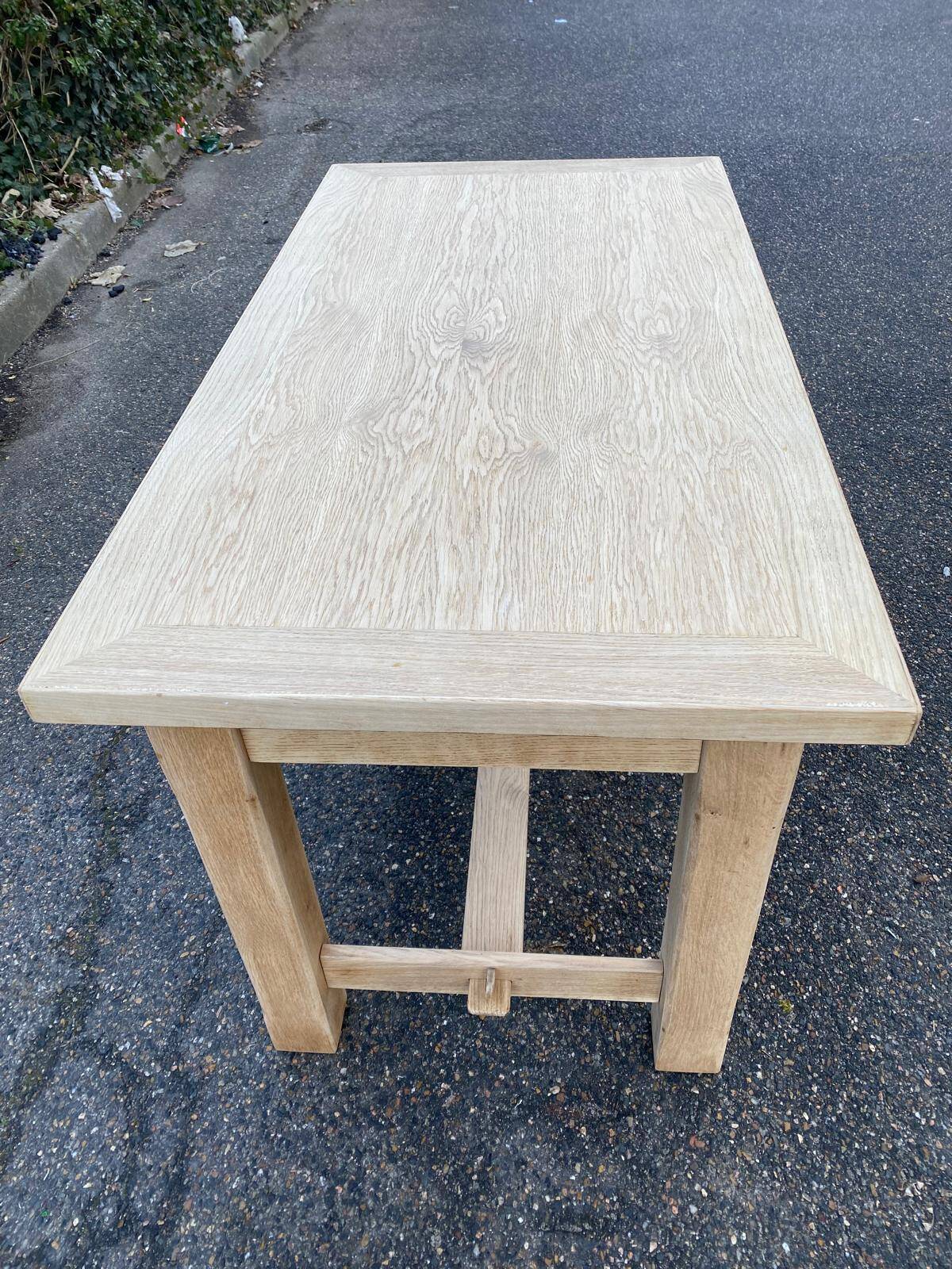 Renovated farmhouse table in solid oak wood and veneer, 135cm.