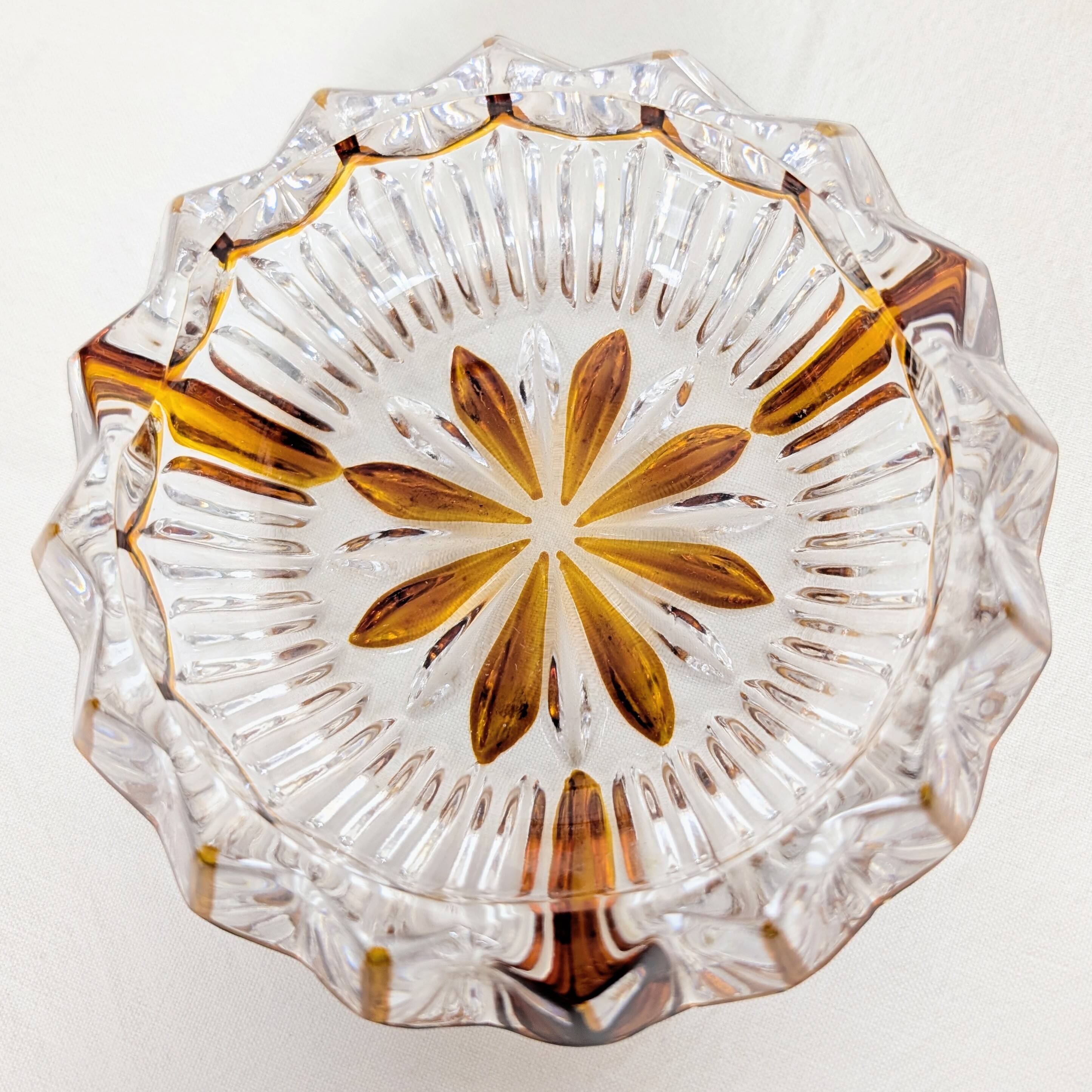 Cut glass ashtray with amber pattern