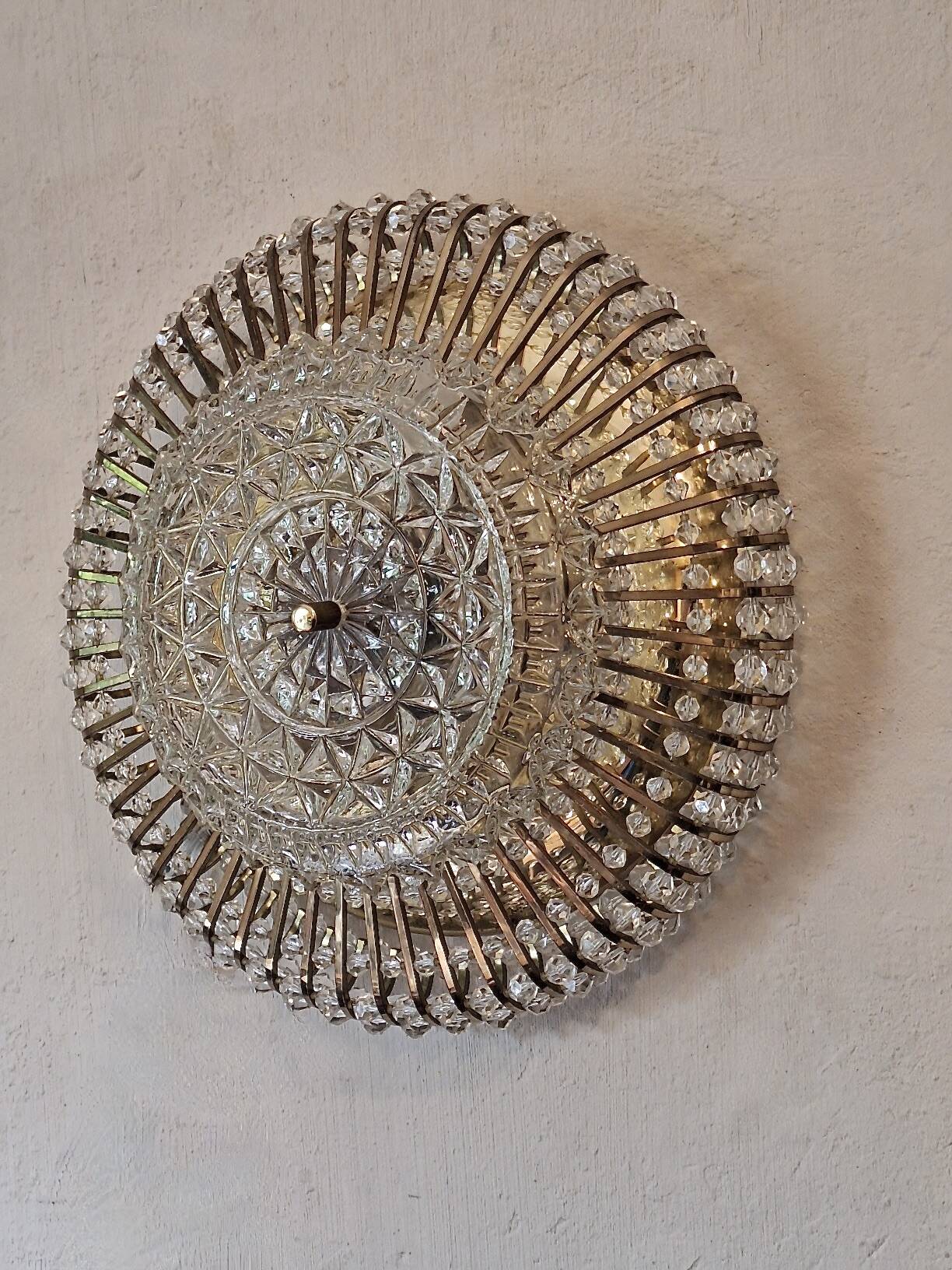 Brass and Glass Ceiling Light by Ernst Palme Palwa, 1970s