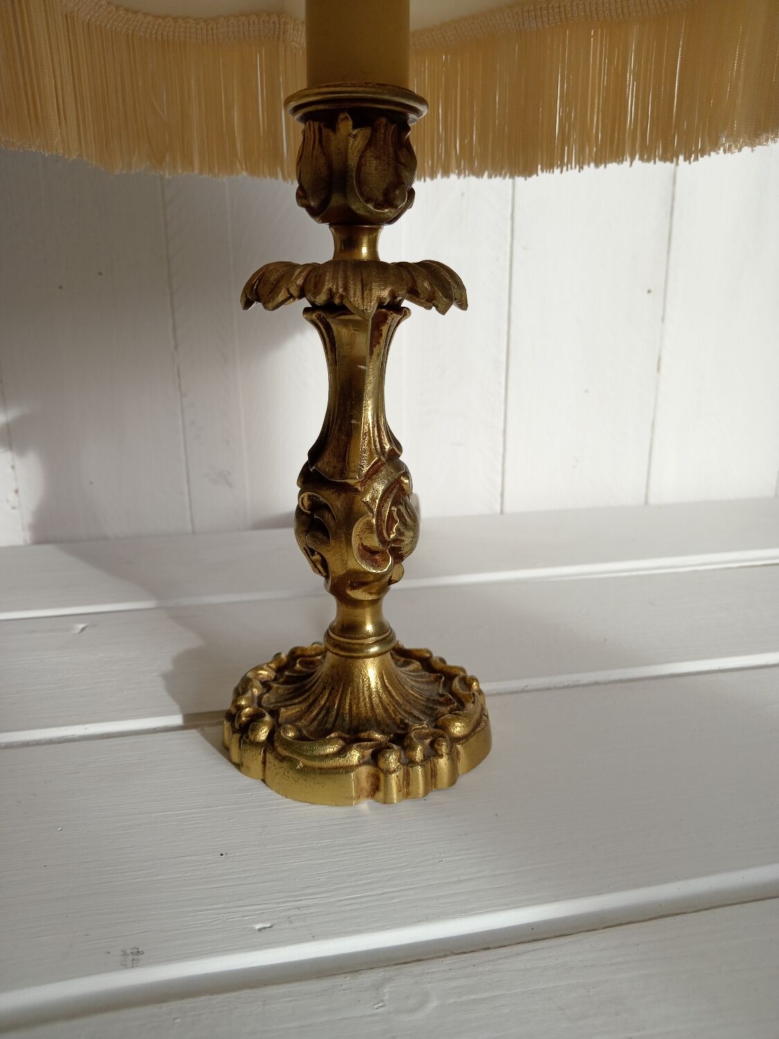 Brass foot lamp / silk lampshade
