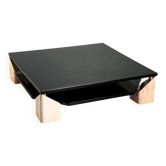 Vintage coffee table in pink marble and lacquered wood, 1970s design.