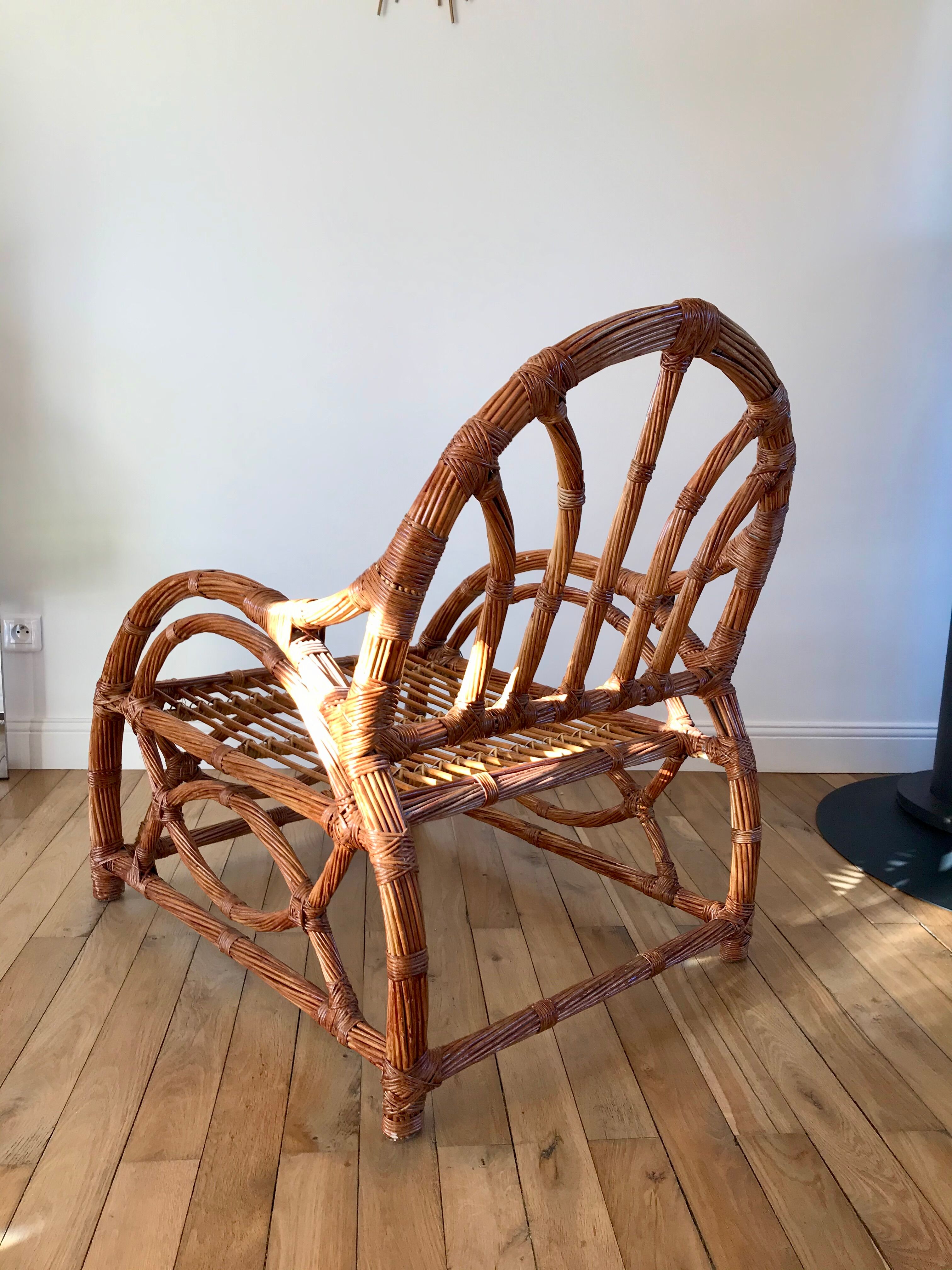 Pair of rattan armchairs 50s