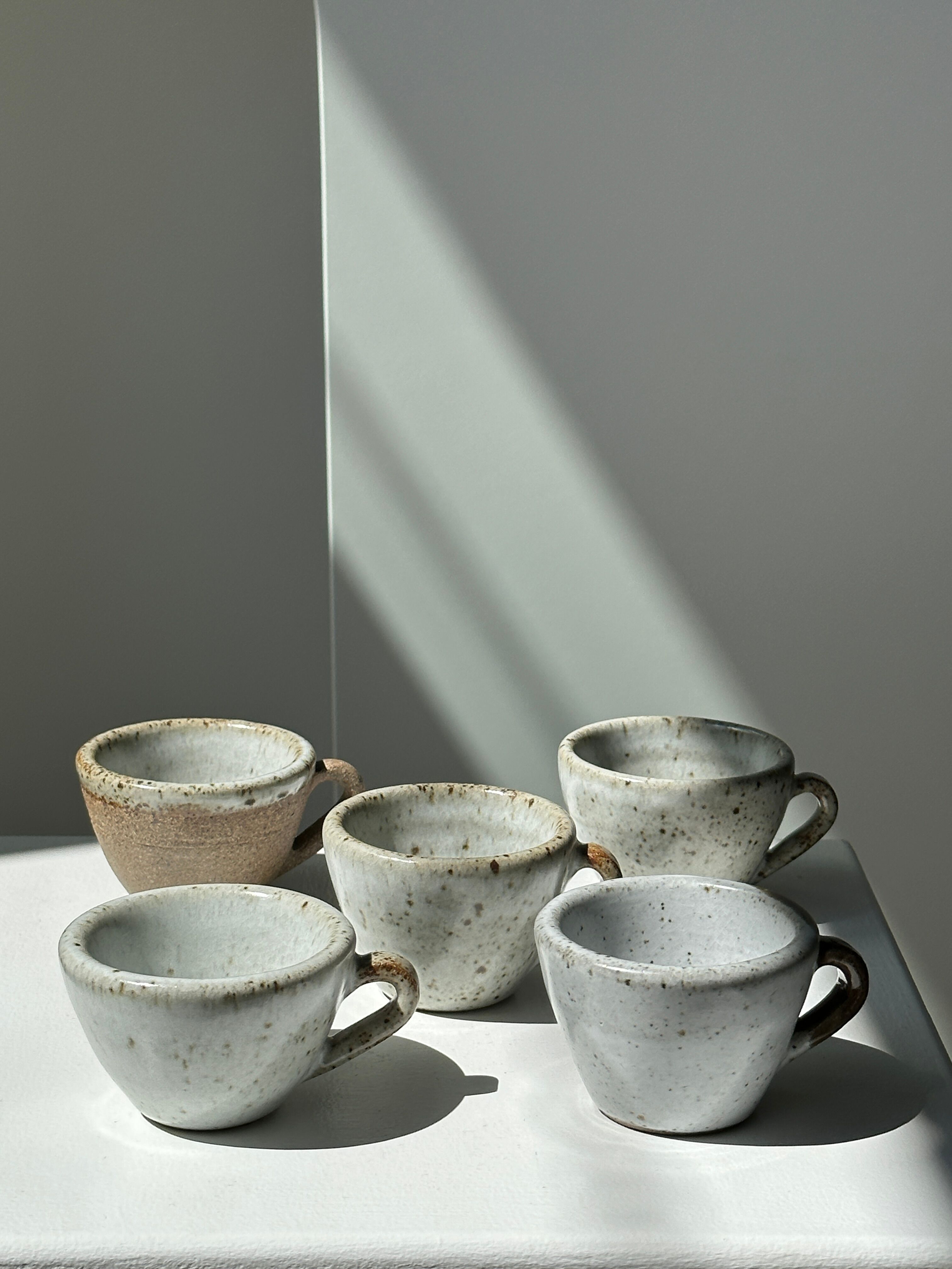 Set of 5 Indonesian ceramic handle coffee cups