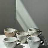 Set of 5 Indonesian ceramic handle coffee cups